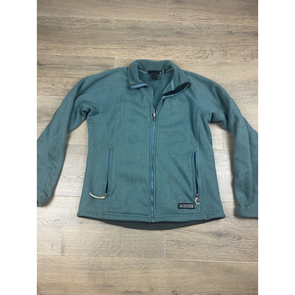 REI Women Ribbed Full Zip Fleece Jacket Teal Blue Green Outdoor Layer